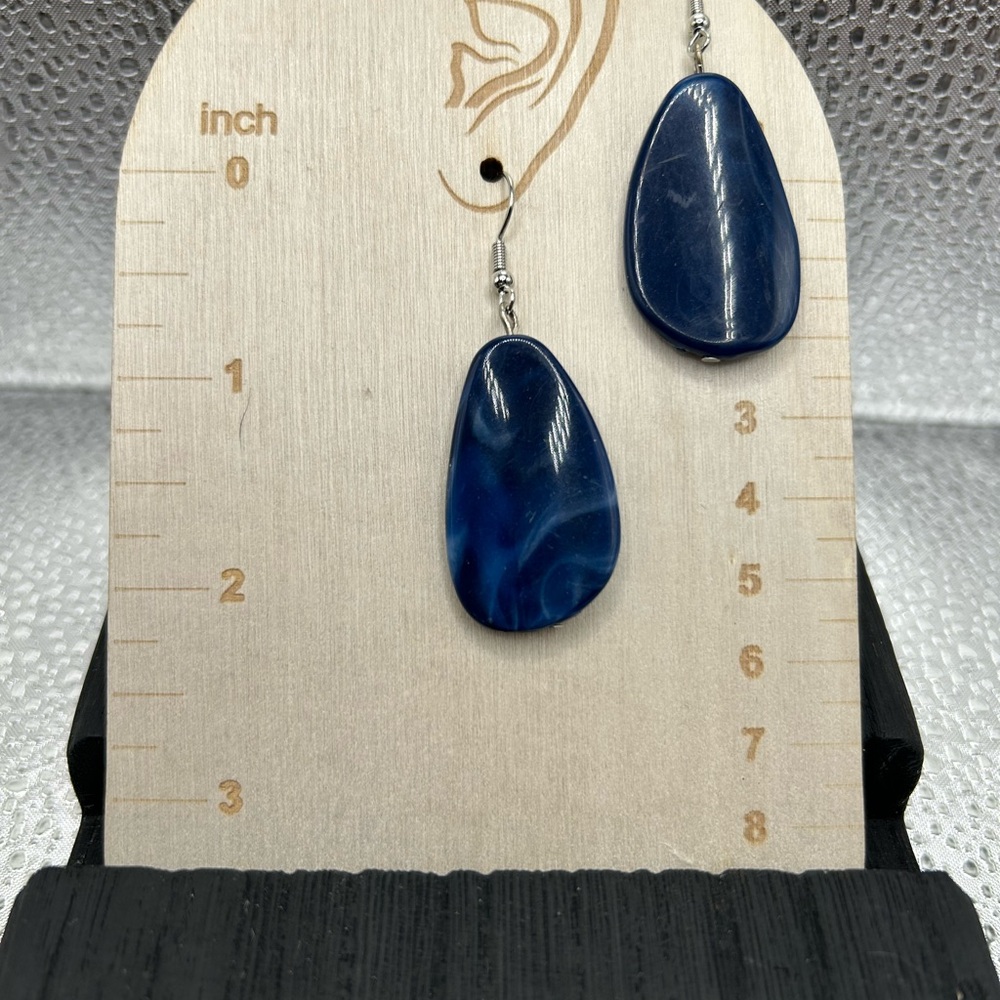 Navy Blue Teardrop Earrings with Gold Hooks